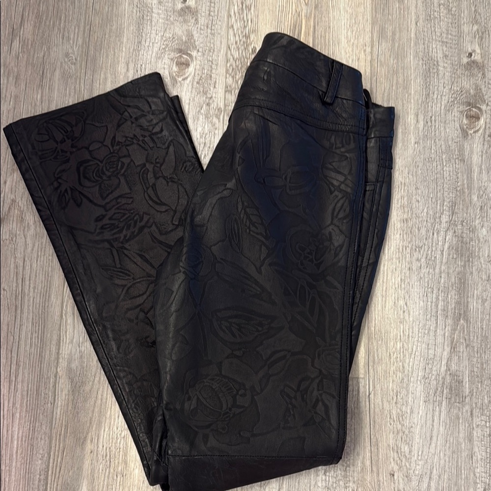 Express Black Floral-Embossed Straight Leg Pants